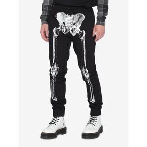 Hot Topic Twill Bones Skeleton Printed Halloween Emo Goth Joggers Pants